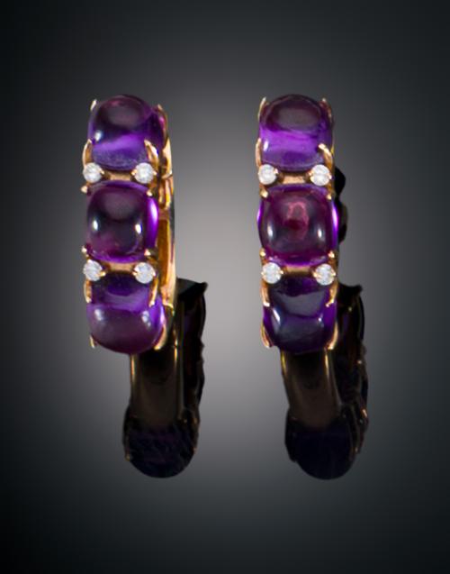 PENDIENTES CON CUARZO AMATISTA Y DIAMANTES EN ORO ROSA DE 1