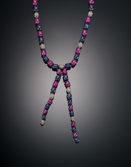 COLLAR CON RUBÍES,ZAFIROS Y DIAMANTES EN PLATA