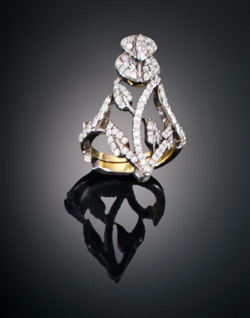 SORTIJA ROSA CON DIAMANTES EN PLATA Y ORO AMARILLO DE 18 KT