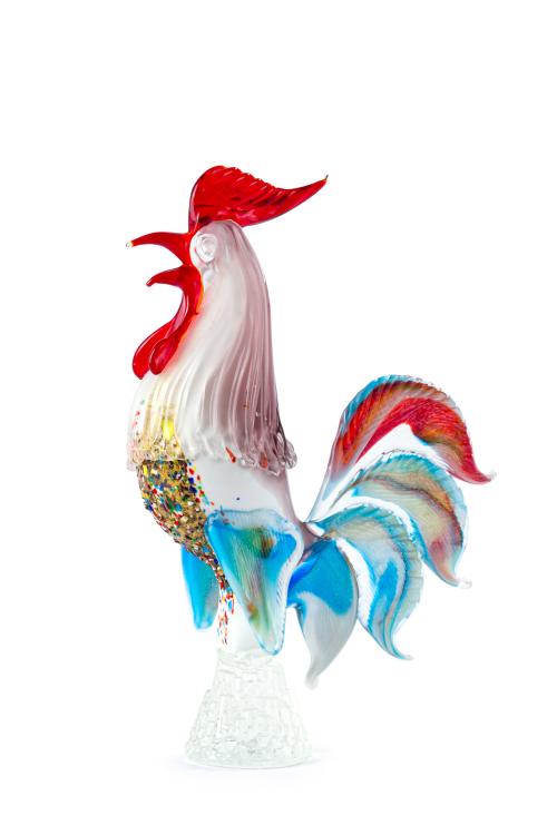 Gran figura de gallo en vidrio de Murano multicolor. 