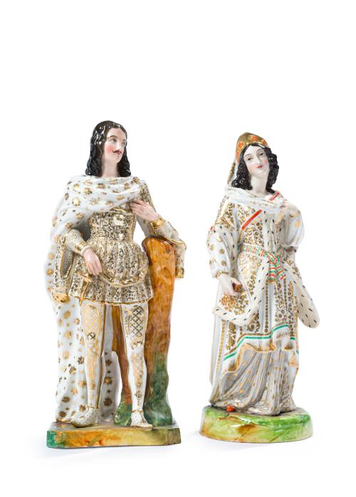 Pareja de figuras en porcelana Viejo Paris, ff. s. XIX"Da