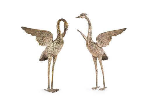 Pareja de garzas en plateado. 
