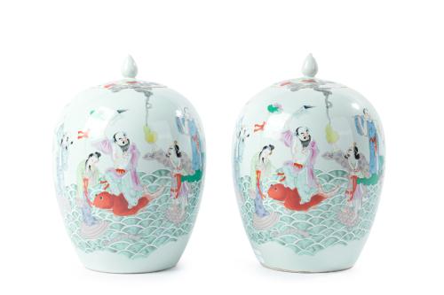 Pareja de tibores en porcelana china siguiendo modelos de F