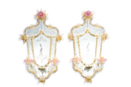 Pareja de apliques de dos luces, Murano, Italia, ca. 1980