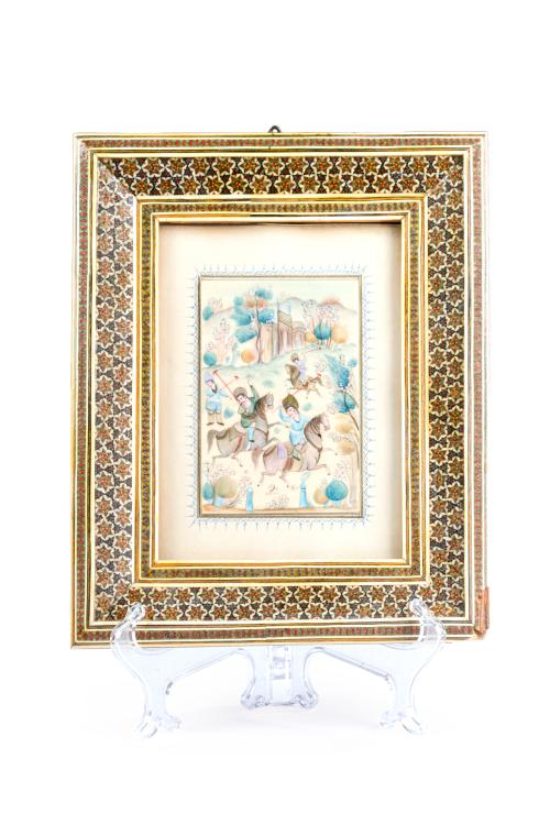 Miniatura persa sobre hueso, Isfahan, Persia."La partida 