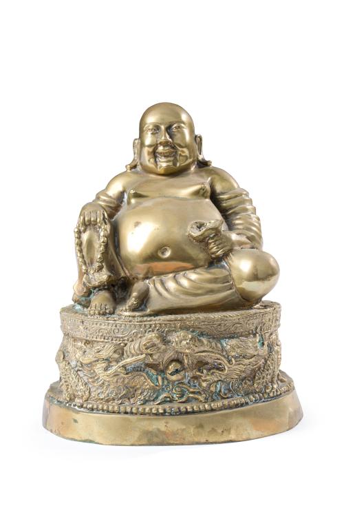 Buda sonriente de la suerte o "Hotei" con perlas de la sabi