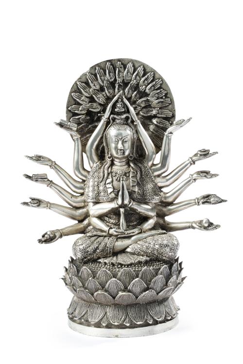 Figura "Bodishatva" en bronce plateado