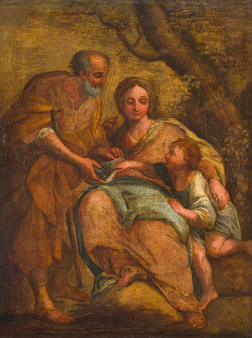 ESCUELA ITALIANA. Siglo XIX, Sagrada Familia , Óleo sobre l