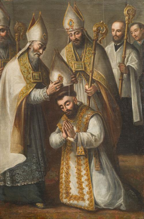 MAESTRO SEVILLANO, c. 1700, Escena de concepción episcopal,