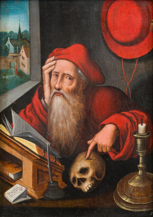 725   -  <p><span class="object_author">SEGUIDOR DE JOOS VAN CLEVE (¿Cléveris?, c. 1485-Amberes, 1540 o 1541). Después de 1528 - San Jerónimo en su estudio</span></p>