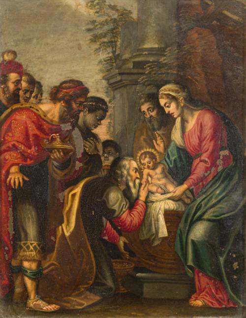 ESCUELA ITALIANA. Siglo XVII, La adoración de los Magos, Ól