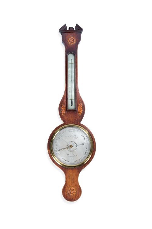 Barómetro en madera de roble, Inglaterra, ca. 1900Frontón