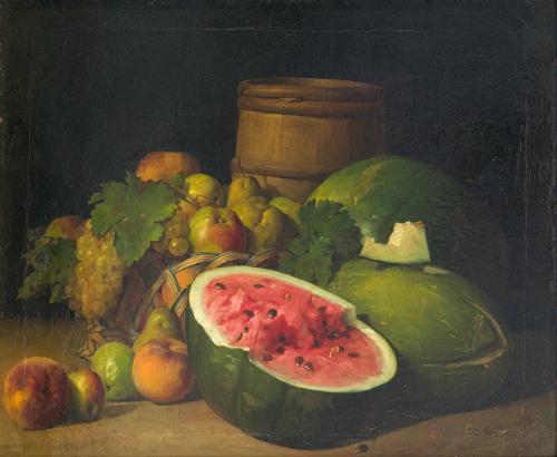 879   -  <p><span class="object_author">CARLOS MARÍA ESQUIVEL (1830-1867). 1855? - Pareja de bodegón de frutas y bodegón con carne y verduras</span></p>