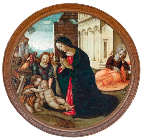 734   -  <p><span class="object_author">MAESTRO DE LA MUJER SAMARITANA. Hacia 1490-95 - La Sagrada Familia con San Juanito</span></p>