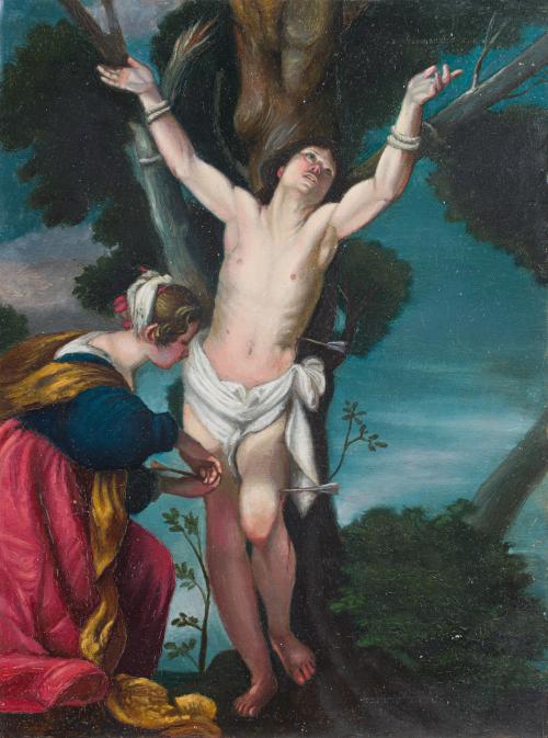 ESCUELA ITALIANA. Siglo XX, San Sebastián con Santa Irene, 