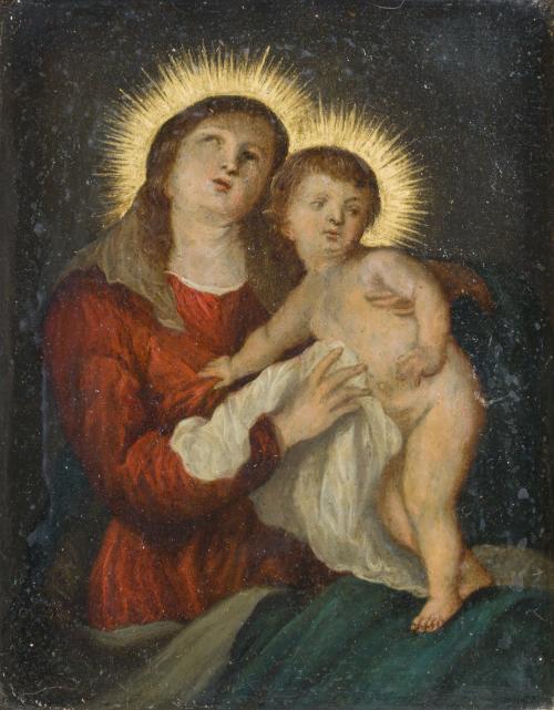 ESCUELA FLAMENCA. Siglo XVII, Virgen con Niño, Óleo sobre c