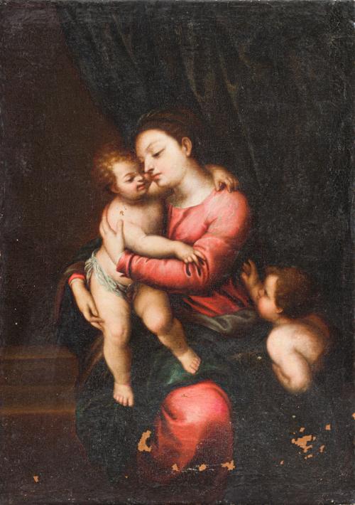 ESCUELA ESPAÑOLA?. Siglo XVII, Virgen con el Niño y San Jua