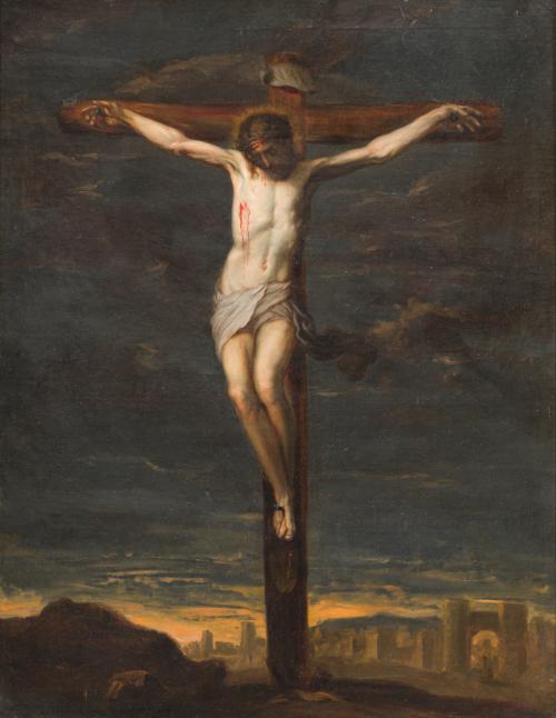 ESCUELA ESPAÑOLA. Siglo XIX, Cristo crucificado, Óleo sobre