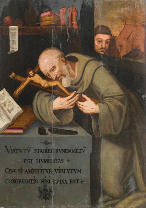 728   -  <p><span class="object_author">ESCUELA FLAMENCA. Segunda mitad del siglo XVI - Santo franciscano en su estudio (San Francisco?)</span></p>