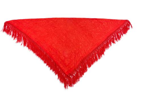 Mantón de Manila en seda color rojo con bordado floral de p