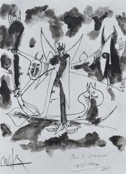 WILFREDO LAM (Cuba, 1902 - París, 1982), Figuras, Aguada a 