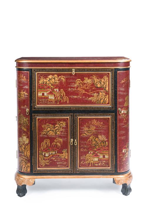Original mueble bar en madera lacada en rojo y pintada con 