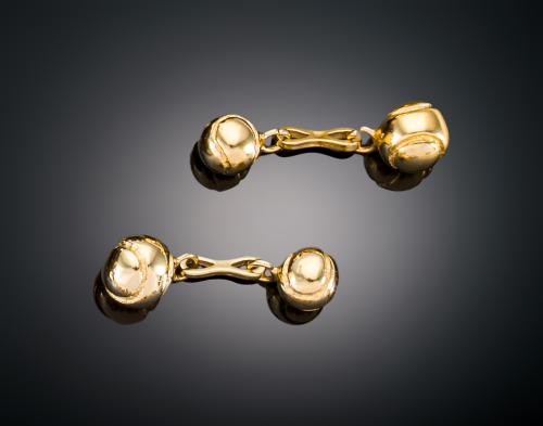 GEMELOS EN FORMA DE PEQUEÑA ESFERA EN METAL DORADO