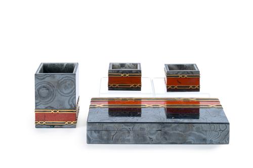 Elegante set de escritorio en ágata con interiores en cuarz