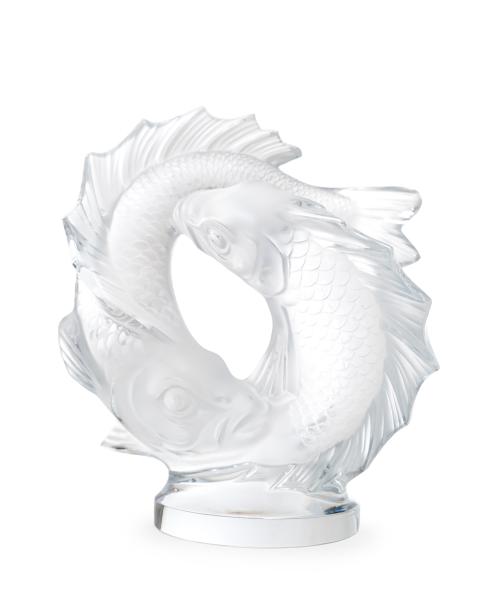 LALIQUE-FRANCIA"Double fish"Escultura en cristal tallad