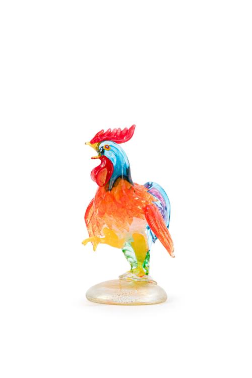 Gallo en vidrio de Murano multicolor. 