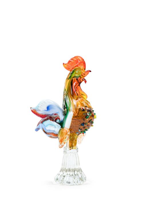 Gallo en vidrio de Murano multicolor. 