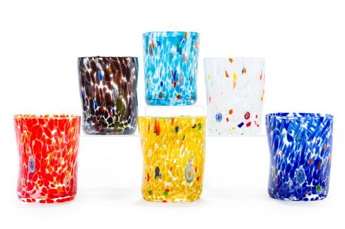 Juego de 6 vasos altos en vidrio soplado de Murano multicol