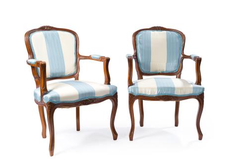 Pareja de sillones estilo Luis XV, s. XXEn madera, patas 