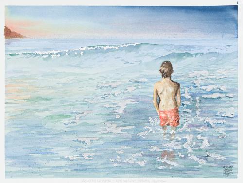 IGNACIO VISIERS (Madrid, 1962), Niño en la playa, Acuarela 