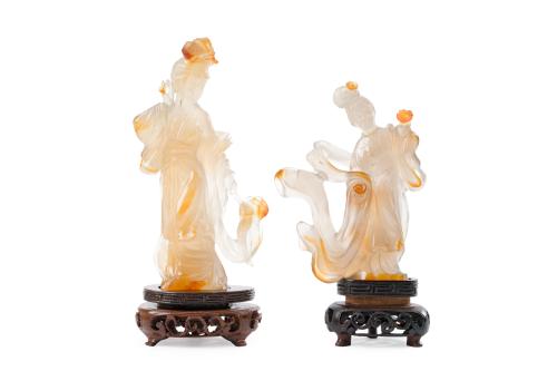 Pareja de damas orientales en jade tallado, China, s. XX