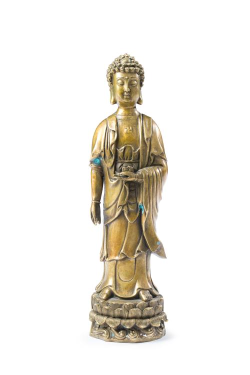 Bodhisattva en bronce dorado, China, ca. 1900