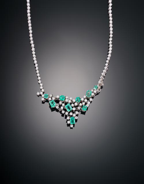 GARGANTILLA CON ESMERALDAS Y DIAMANTES EN ORO BLANCO DE 18 