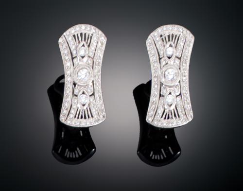 PENDIENTES ESTILO ART DECÓ EN FILIGRANA CON DIAMANTES EN OR