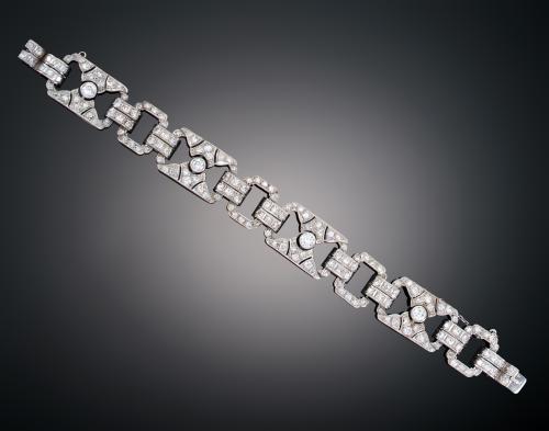 PULSERA ESTILO ART DECÓ CON DIAMANTES EN ORO BLANCO DE 18 KT