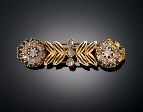 BOCHE FLORAL ANTIGUO CON DIAMANTES EN ORO AMARILLO DE 18 KT
