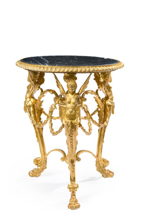 Velador estilo Imperio En bronce dorado con tapa de mármo