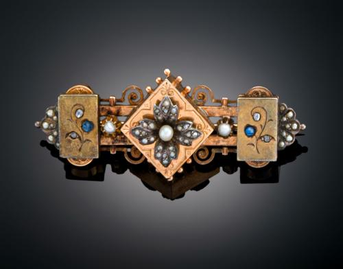 BROCHE ISABELINO ORO BAJO Y PLATA