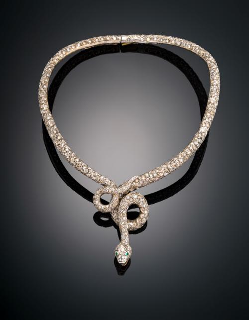 GARGANTILLA SERPIENTE CON DIAMANTES Y GRANATES