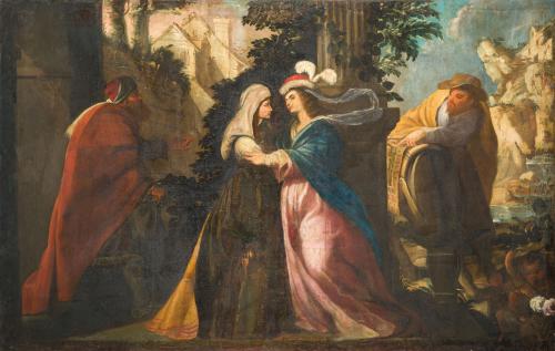 ESCUELA FLAMENCA. Siglo XVII, La Visitación, Óleo sobre lie