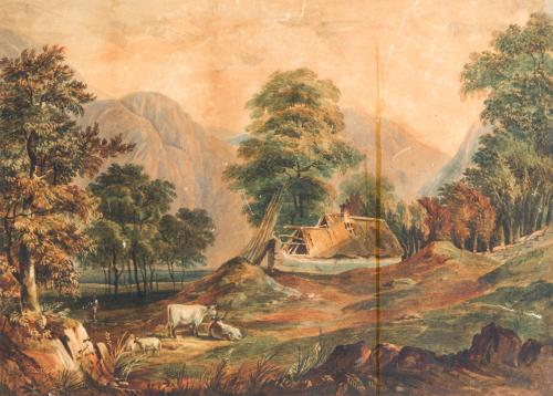 ESCUELA INGLESA. Finales del siglo XIX, Paisaje con pastor 
