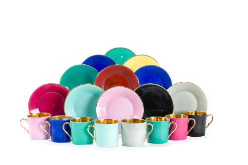 Juego de cafe en porcelana esmaltada de distintos colores f