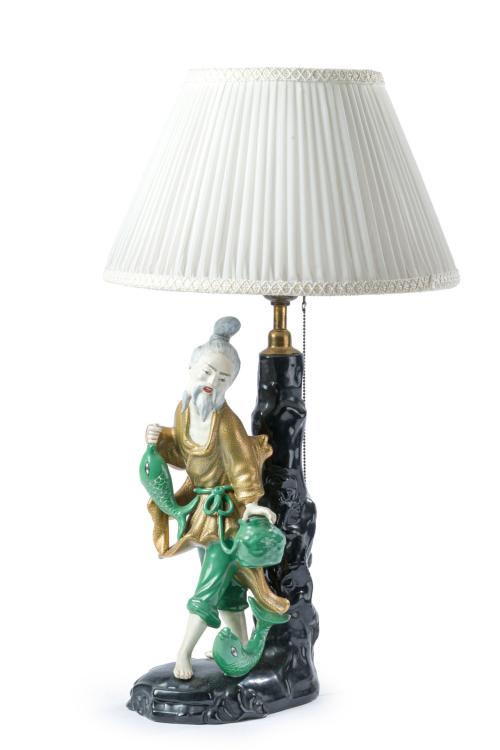Lámpara de sobremesa con figura de pensador chino en porcel