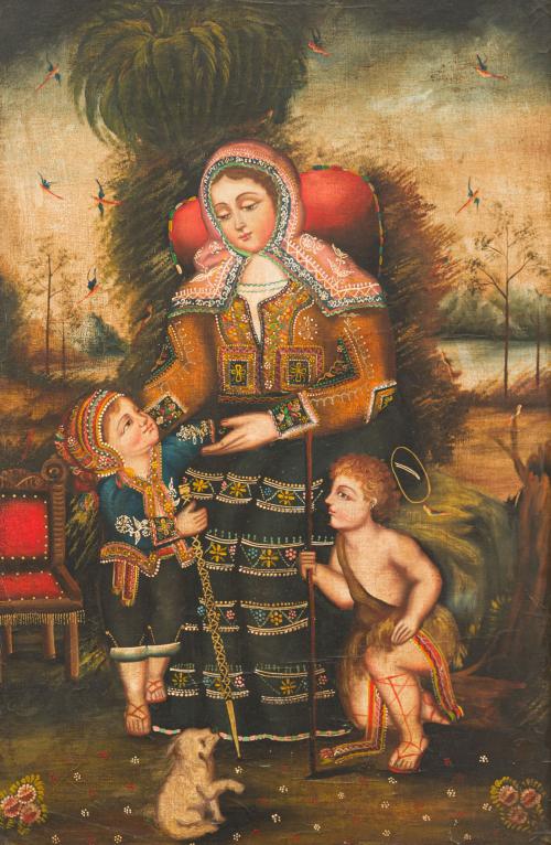 ESCUELA VIRREINAL, Siglo XX., Virgen con Niño y San Juanito