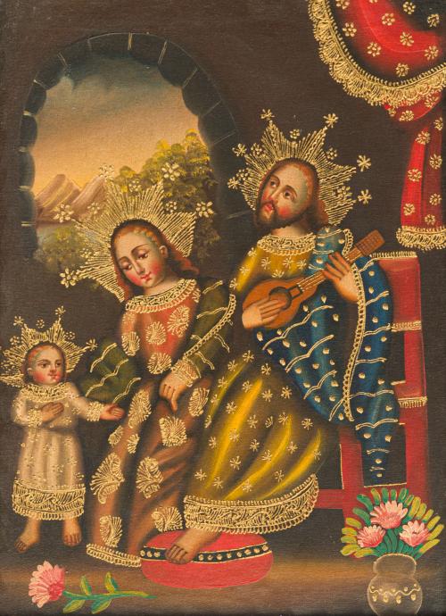 ESCUELA VIRREINAL. Siglo XVIII , Sagrada Familia, Óleo sobr