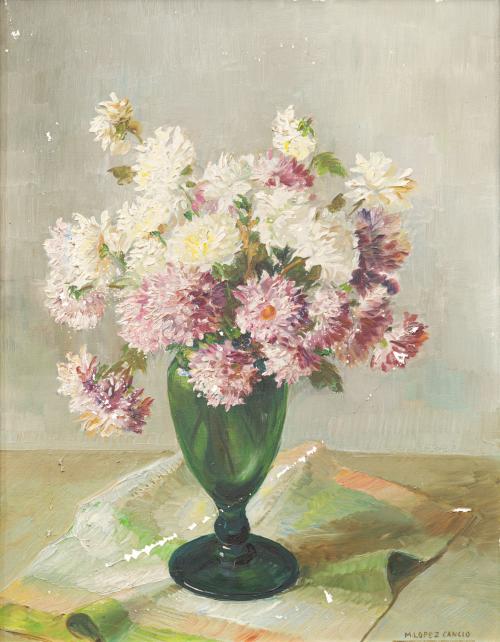 M. LOPEZ CANCIO (1909-1996), Florero, Óleo sobre lienzo 